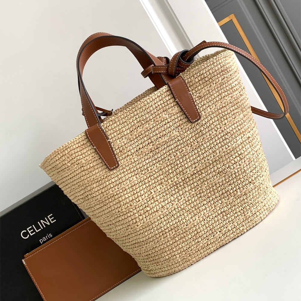 Ce1i*e TEEN S*pPLE Ce1i*e CLASSIC PANIER IN Raffia and calfskin(high-end grade)