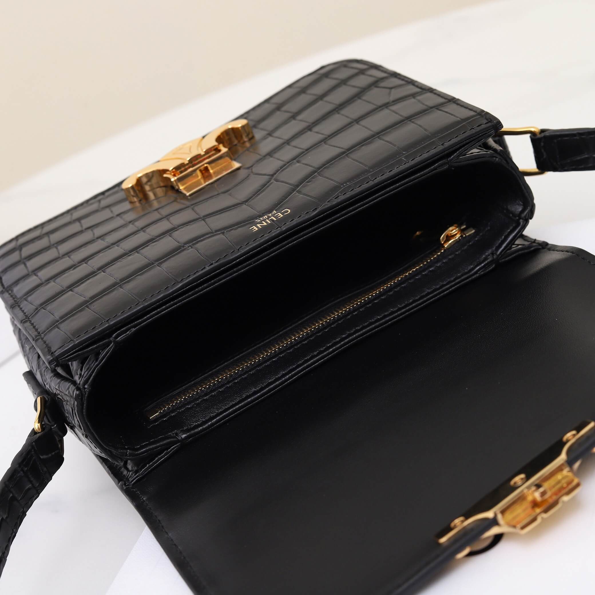 Ce1i*e TEEN TRIOMPHE crocodile pattern handbag(HIGH-END GRADE)