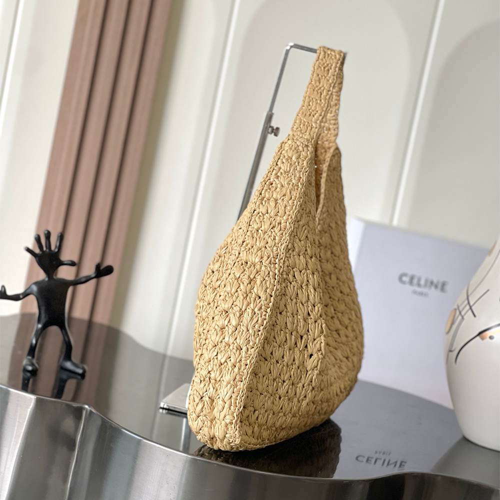 Ce1i*e CABAS TRIANGLE IN RAFFIA AND CALFSKIN(HIGH-END GRADE)