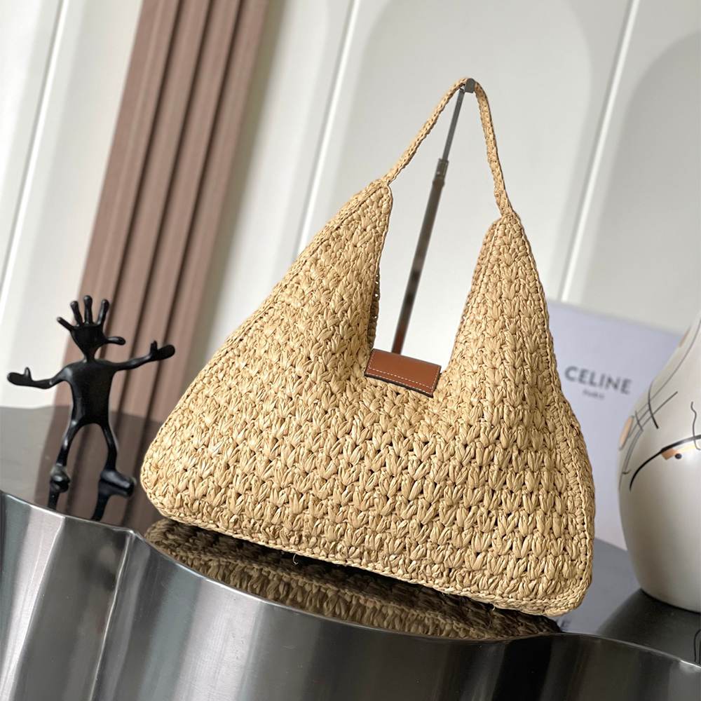 Ce1i*e CABAS TRIANGLE IN RAFFIA AND CALFSKIN(HIGH-END GRADE)