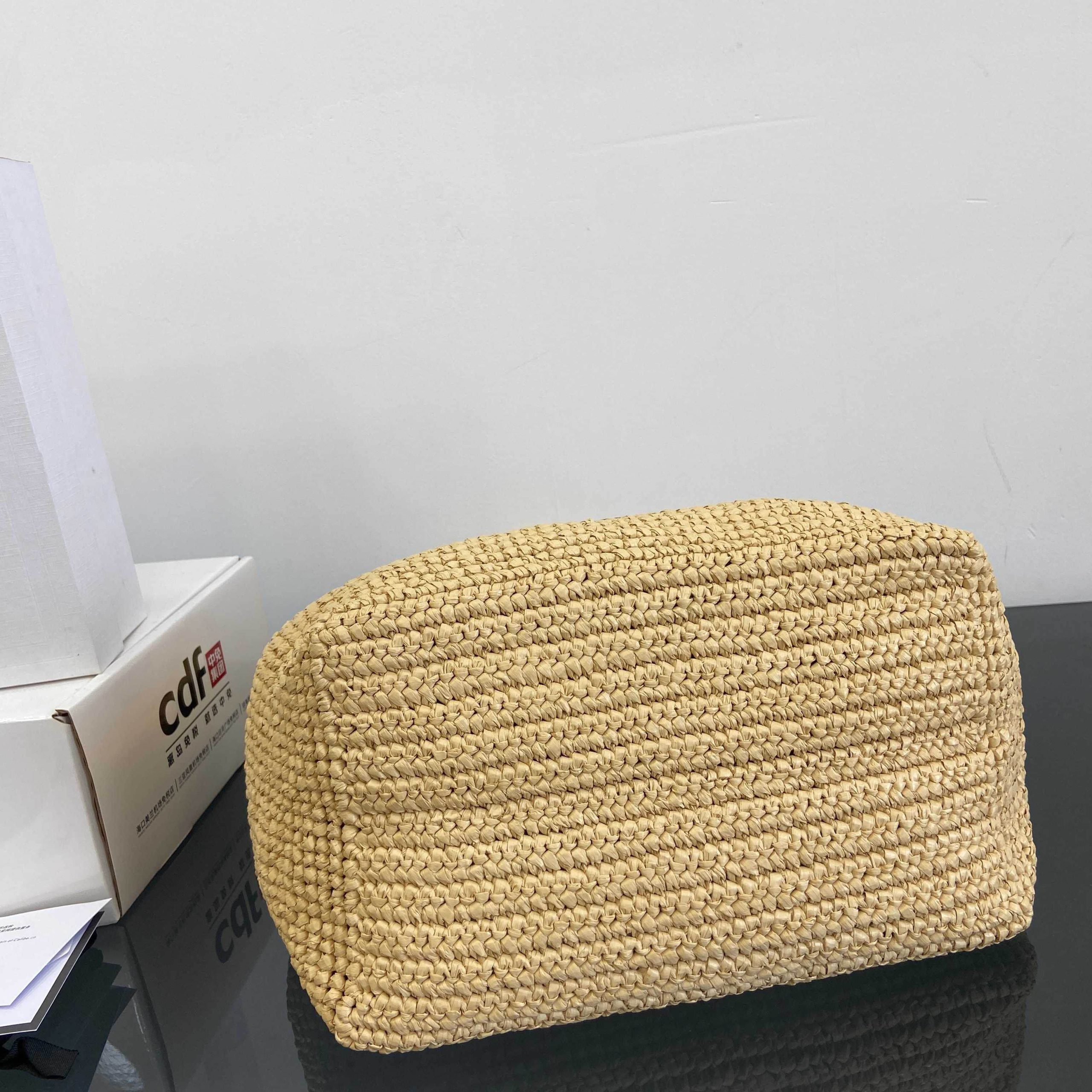 Ce1i*e Classic Panier Shopper Cabas IN RAFFIA AND CALFSKIN(HIGH-END GRADE)