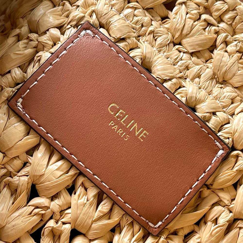 Ce1i*e CABAS TRIANGLE IN RAFFIA AND CALFSKIN(HIGH-END GRADE)