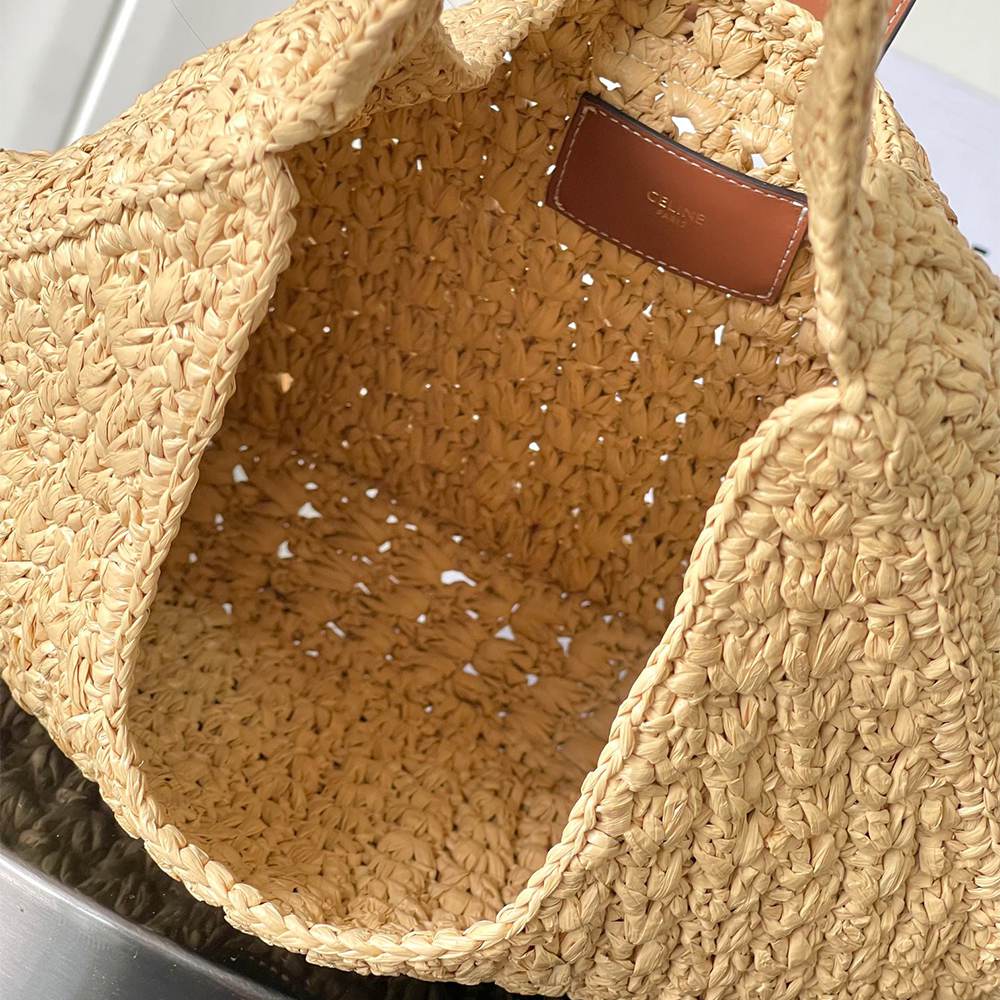 Ce1i*e CABAS TRIANGLE IN RAFFIA AND CALFSKIN(HIGH-END GRADE)